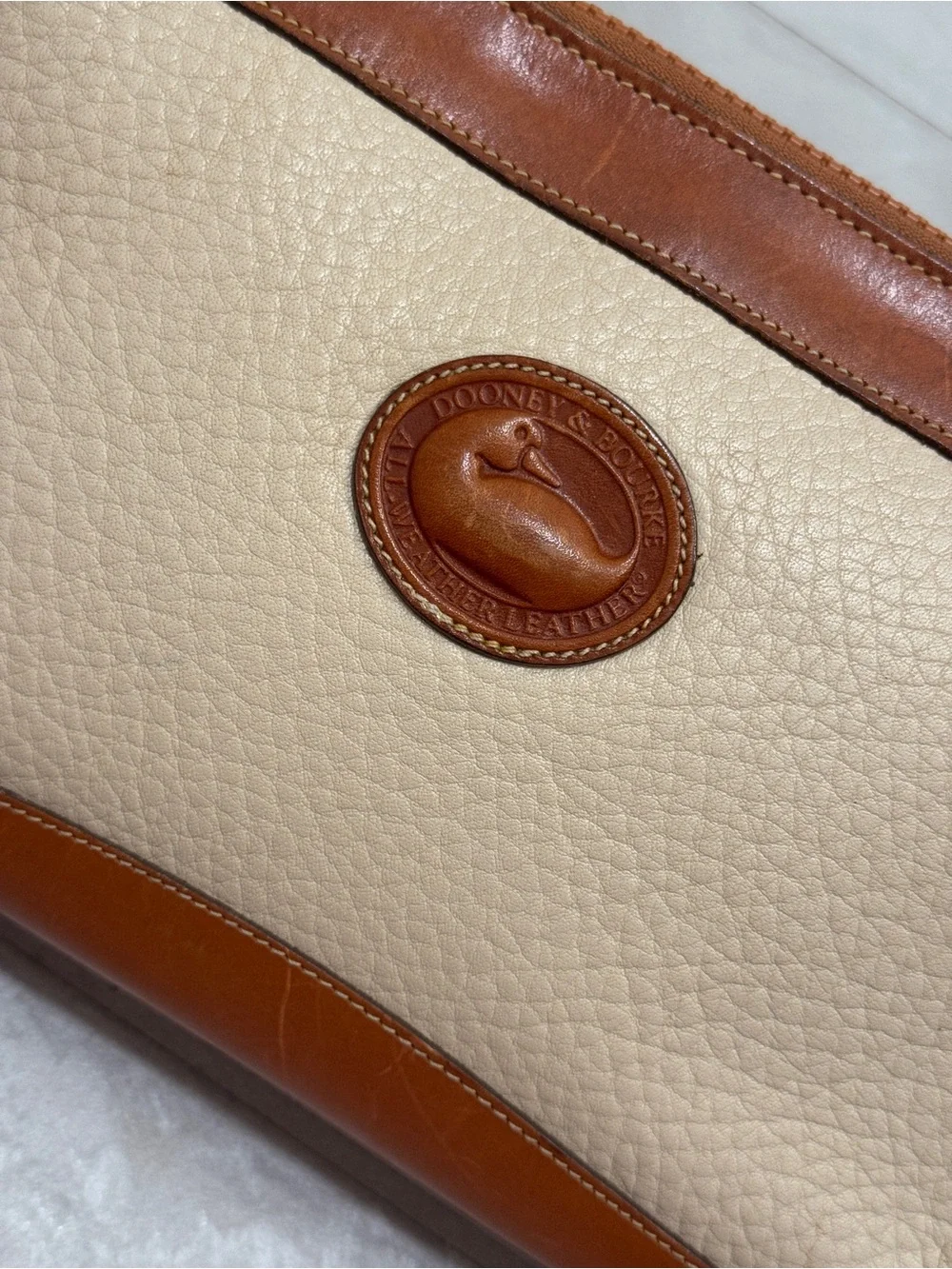 Dooney & Bourke Cream and Brown Leather Crossbody Shoulder Bag